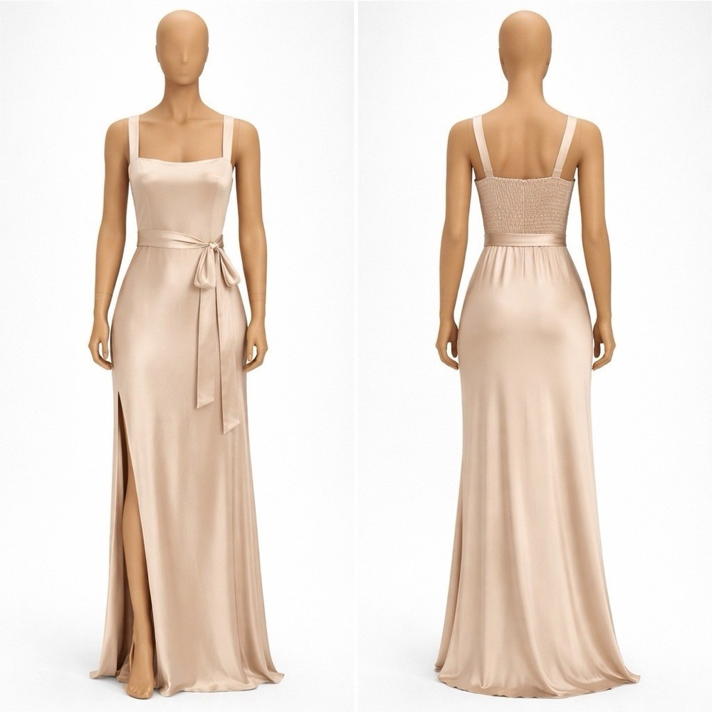Show Me Your Mumu Lana Satin Maxi Dress Champagne Small Bridesmaid Formal Slit